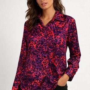 Choklate Paris Bold Pink & Purple Animal Print Button-Down Blouse